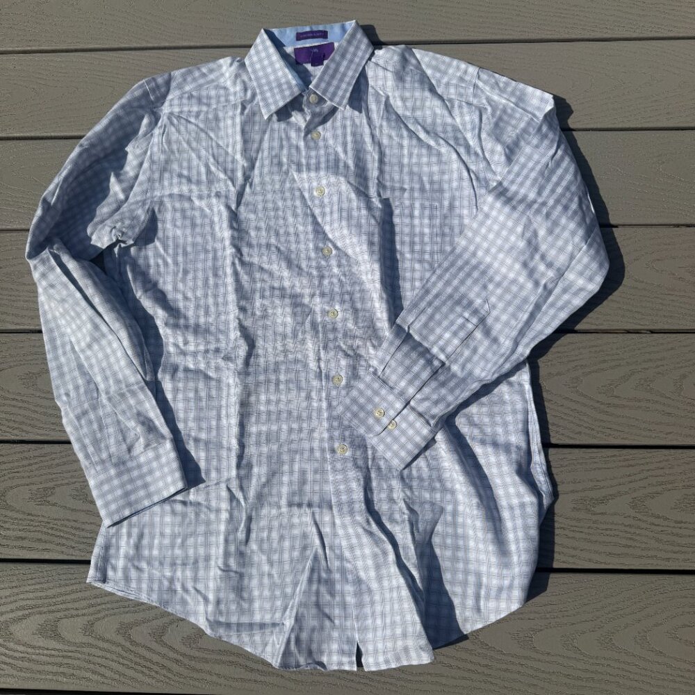 Egara Non Iron Slim Fit Mens Button Down Shirt Plaid Egyptian Cotton 16 34-35